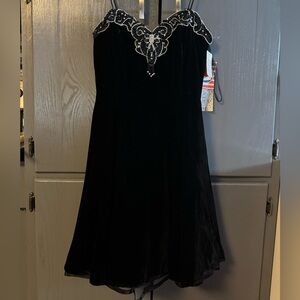 NWT Vintage Velvet Black Dress with Silver Embellishments